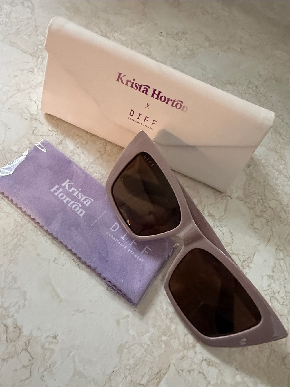 Diff Eyewear Krista Horton Women's Sunglasses — Mauve Frame with Dark Lenses